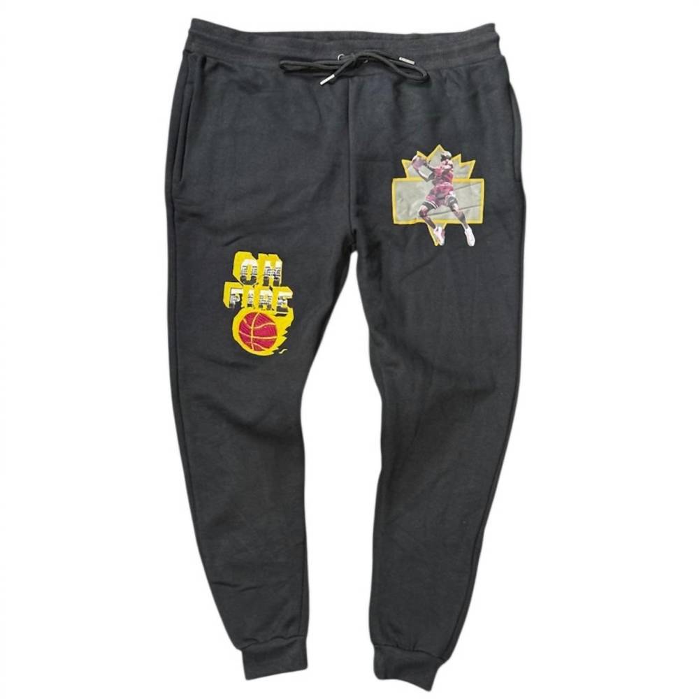 NEW RETRO LABEL men's bordeaux on fire sweatpants in black